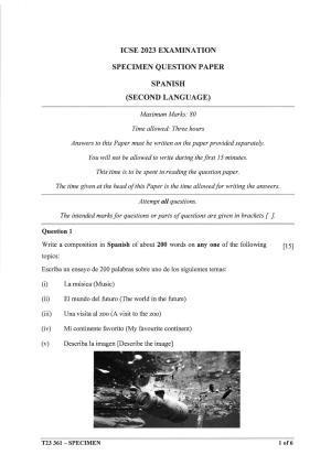 ICSE Class 10 Spanish Sample Paper 2023