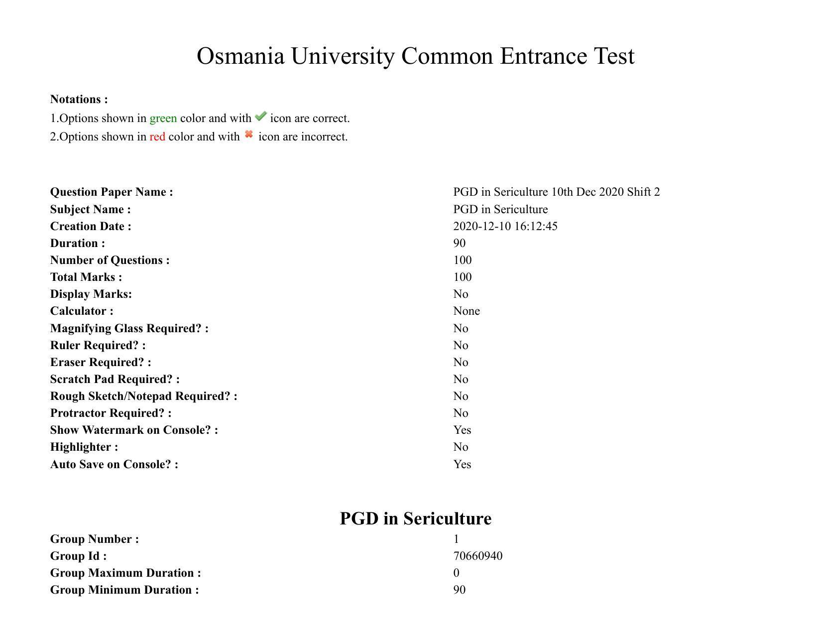 TS CPGET 2020 PGD in Sericulture (Shift 2) Question Paper with Answer Key - Page 1