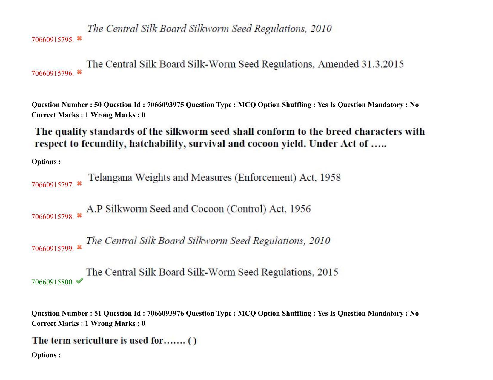 TS CPGET 2020 PGD in Sericulture (Shift 2) Question Paper with Answer Key - Page 32