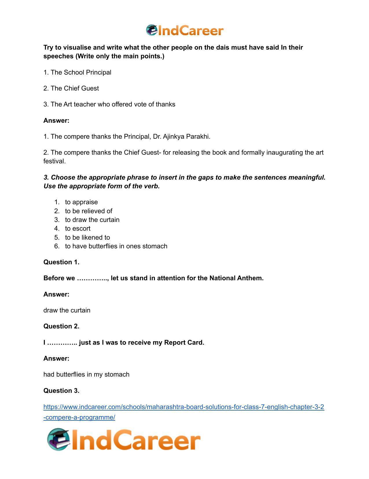 Maharashtra Board Solutions for Class 7- English: Chapter 3.2- Compere a Programme - Page 4
