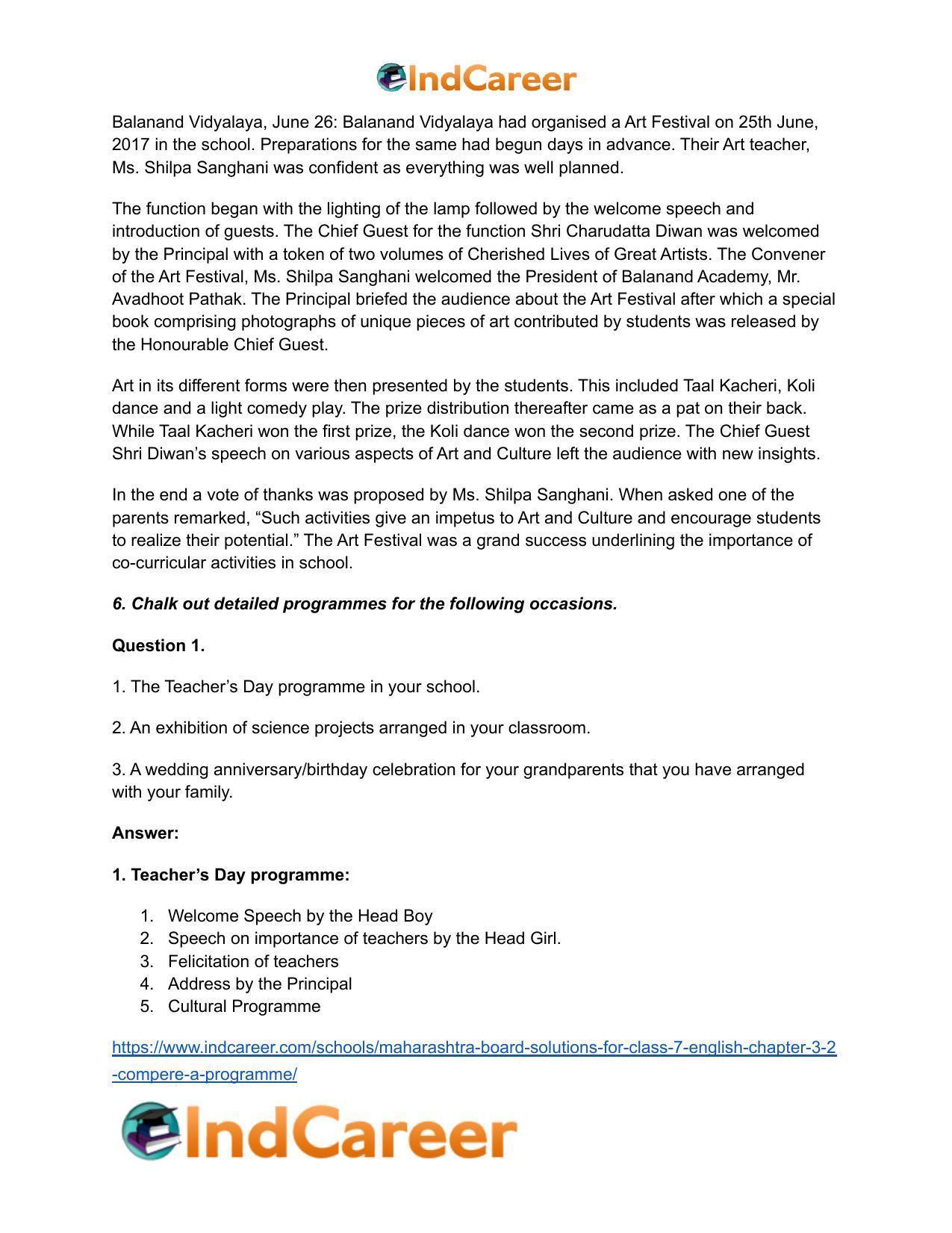 Maharashtra Board Solutions for Class 7- English: Chapter 3.2- Compere a Programme - Page 7