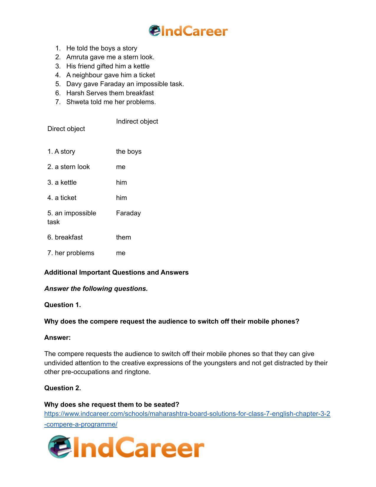 Maharashtra Board Solutions for Class 7- English: Chapter 3.2- Compere a Programme - Page 9