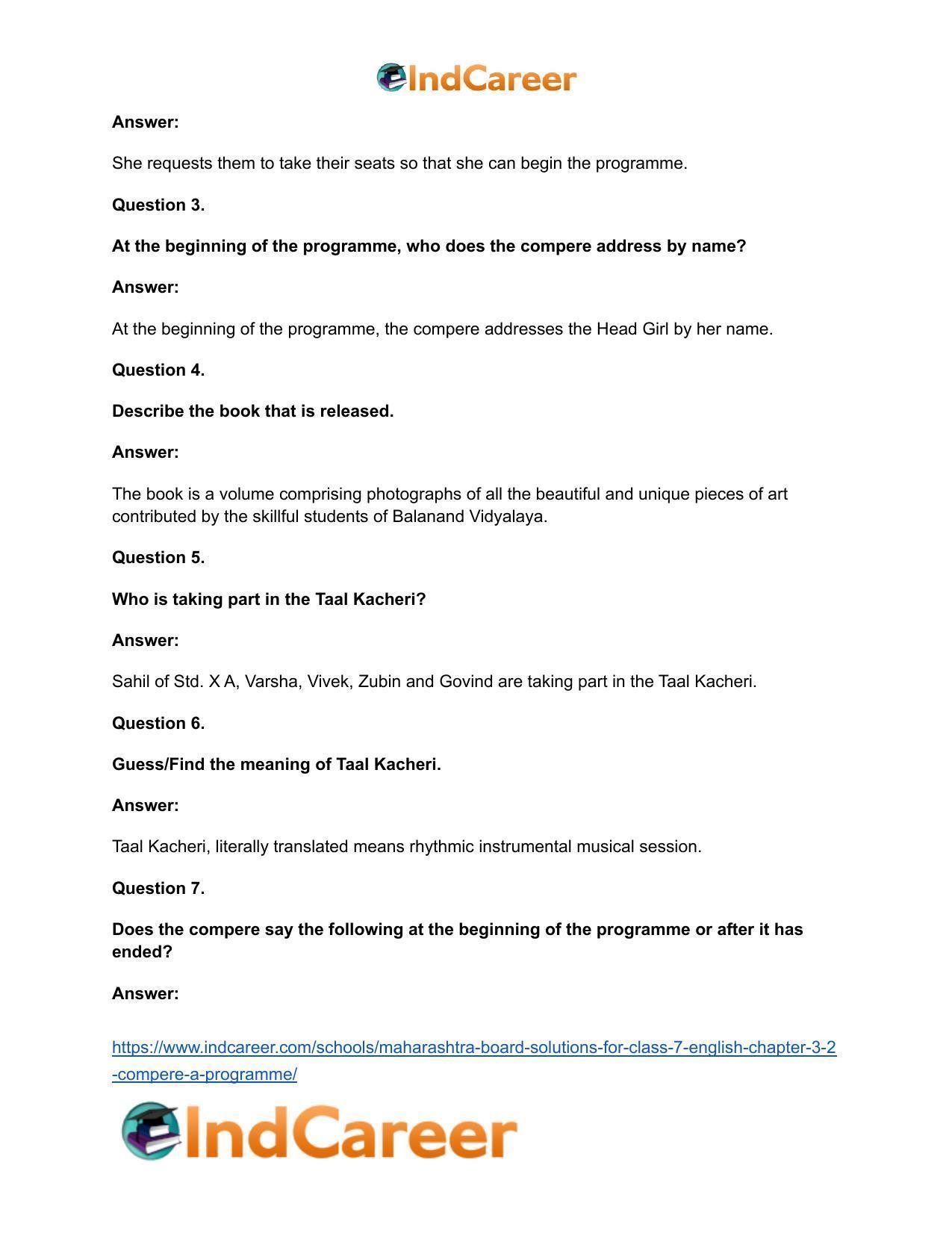 Maharashtra Board Solutions for Class 7- English: Chapter 3.2- Compere a Programme - Page 10