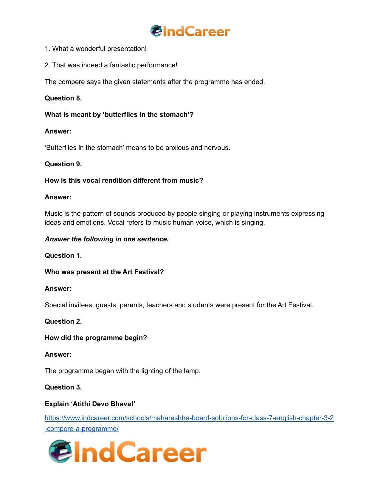 Maharashtra Board Solutions for Class 7- English: Chapter 3.2- Compere a Programme - Page 11