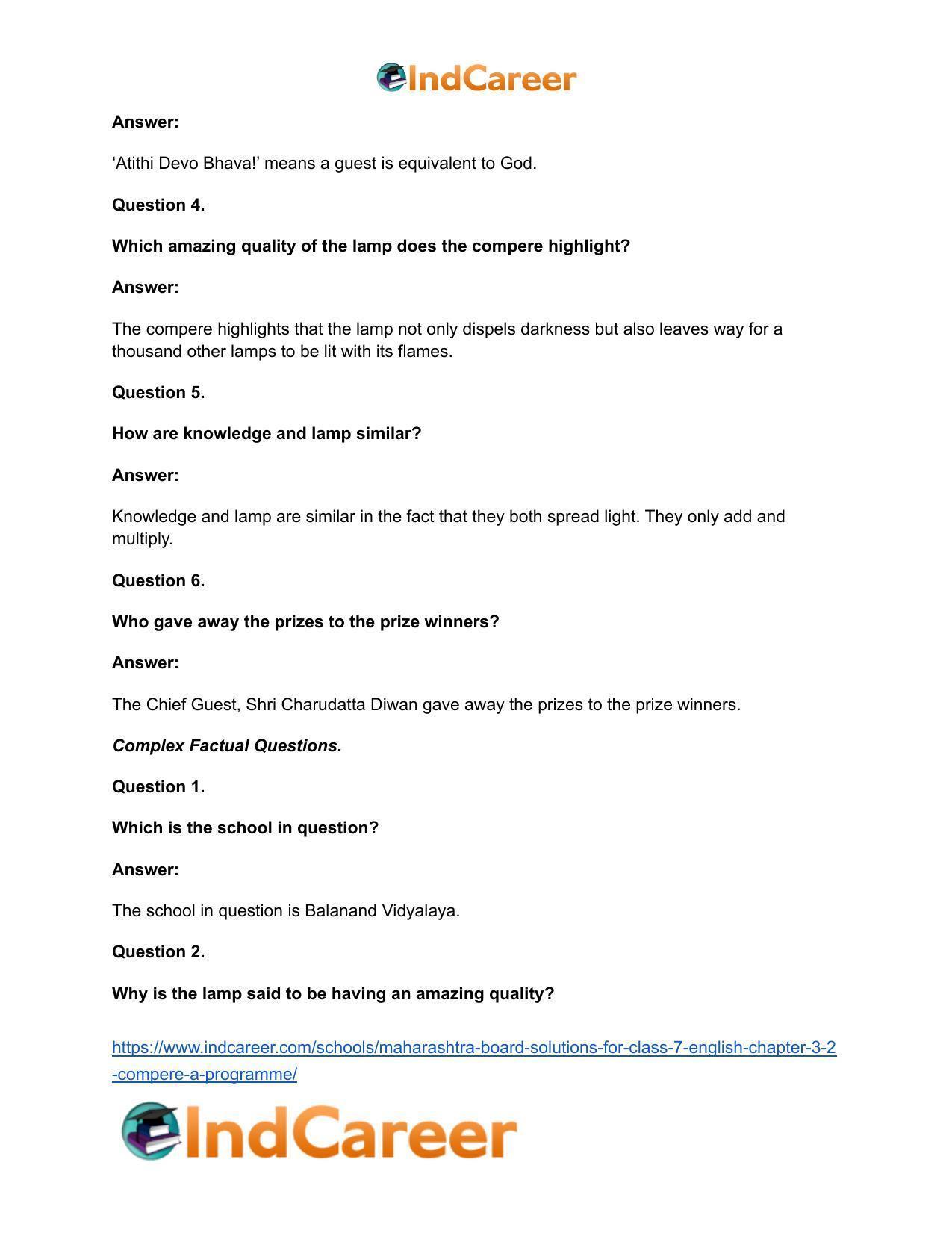 Maharashtra Board Solutions for Class 7- English: Chapter 3.2- Compere a Programme - Page 12