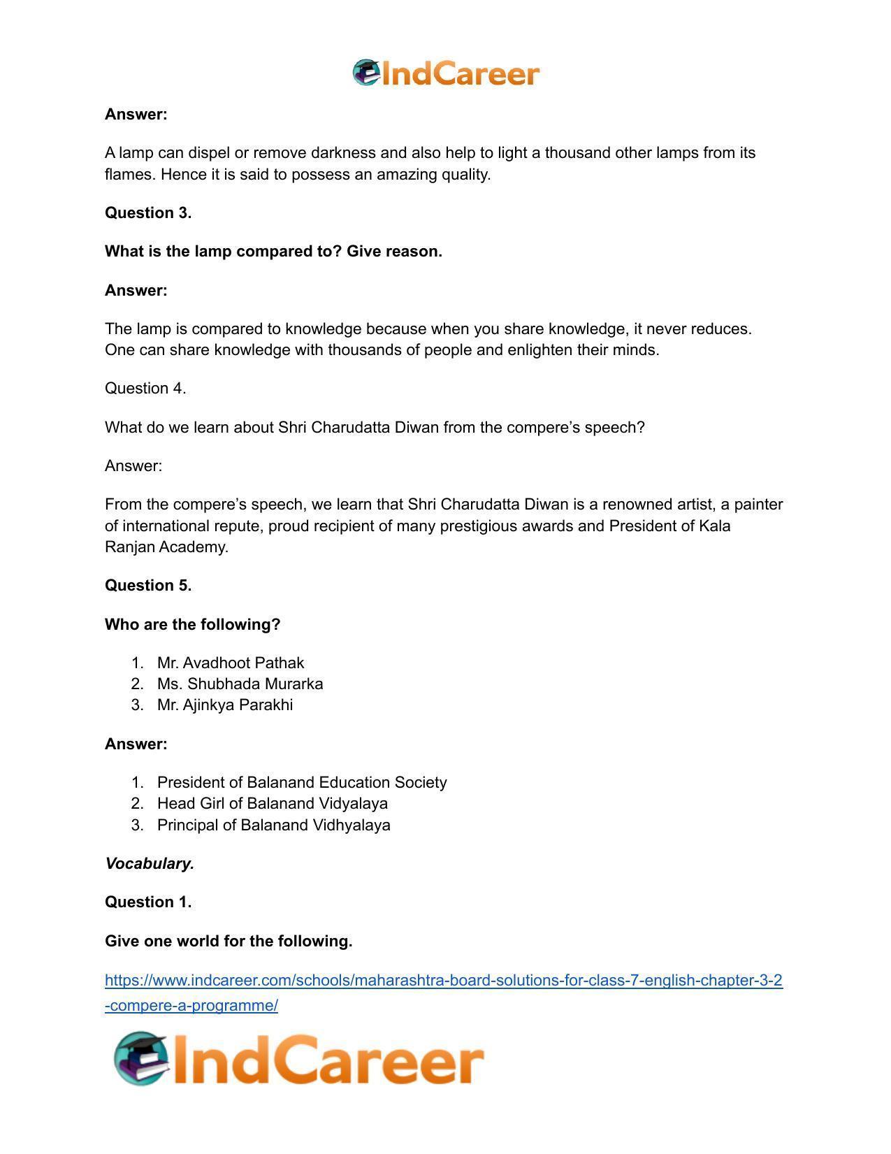 Maharashtra Board Solutions for Class 7- English: Chapter 3.2- Compere a Programme - Page 13