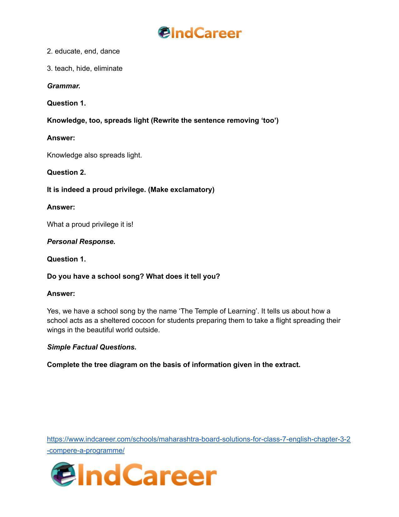 Maharashtra Board Solutions for Class 7- English: Chapter 3.2- Compere a Programme - Page 15