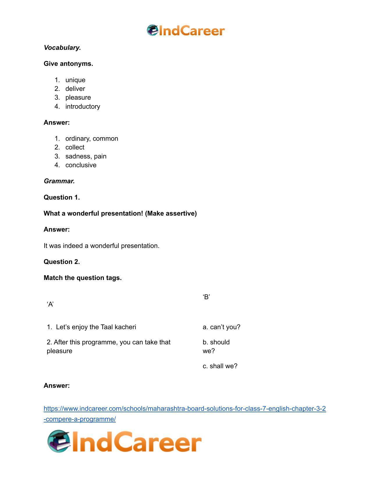 Maharashtra Board Solutions for Class 7- English: Chapter 3.2- Compere a Programme - Page 17