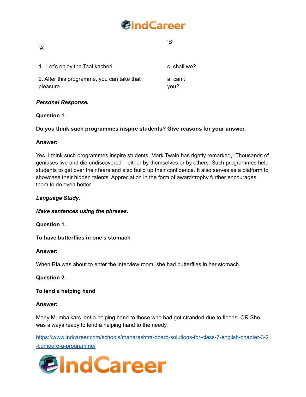 Maharashtra Board Solutions for Class 7- English: Chapter 3.2- Compere a Programme - Page 18