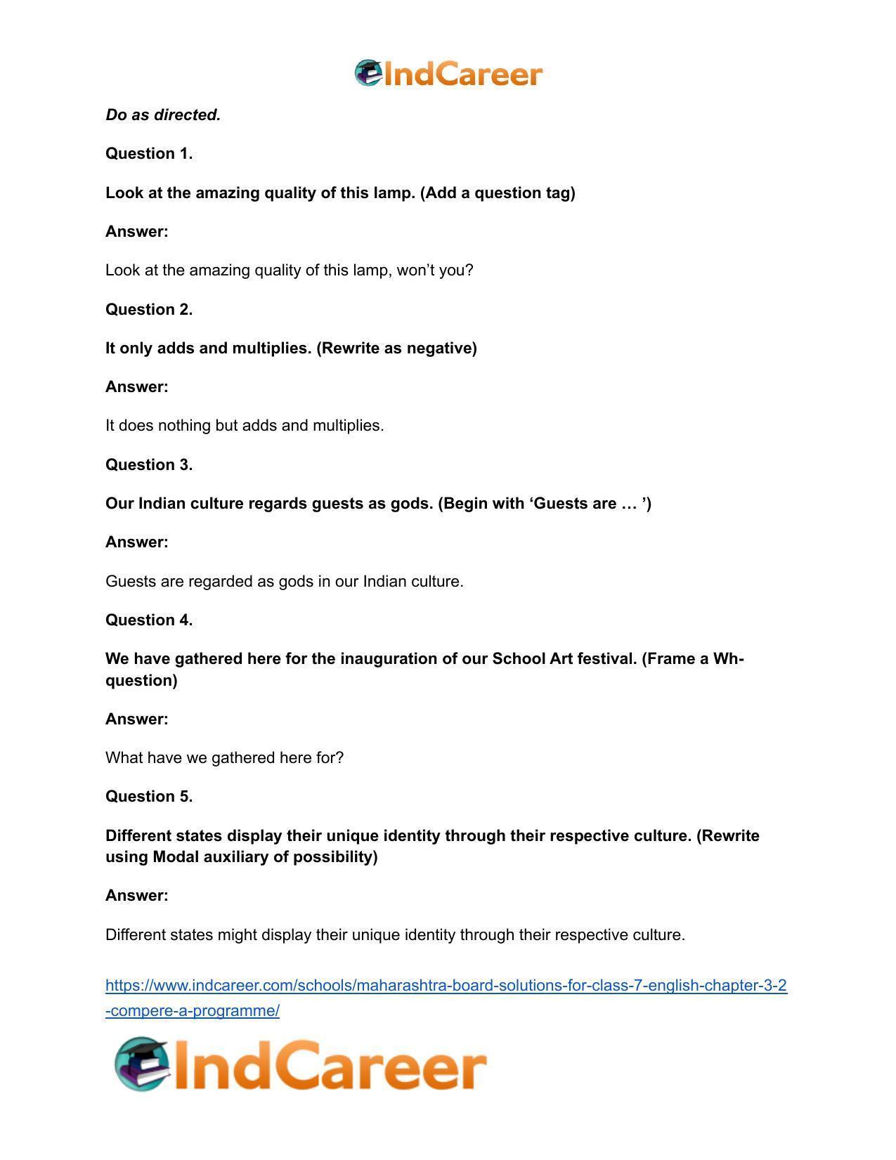 Maharashtra Board Solutions for Class 7- English: Chapter 3.2- Compere a Programme - Page 19