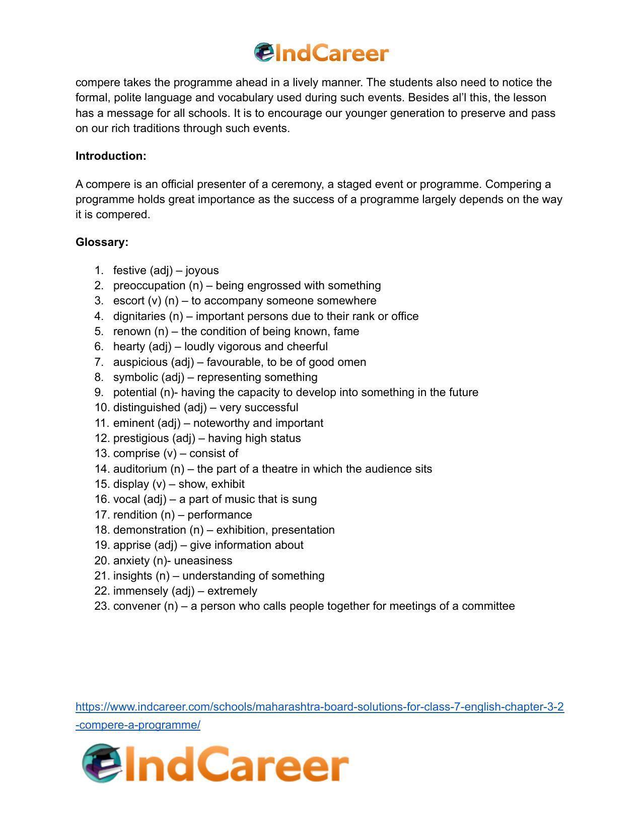 Maharashtra Board Solutions for Class 7- English: Chapter 3.2- Compere a Programme - Page 21