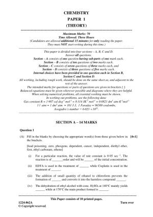 ISC Class 12 Chemistry 2024 Question Paper