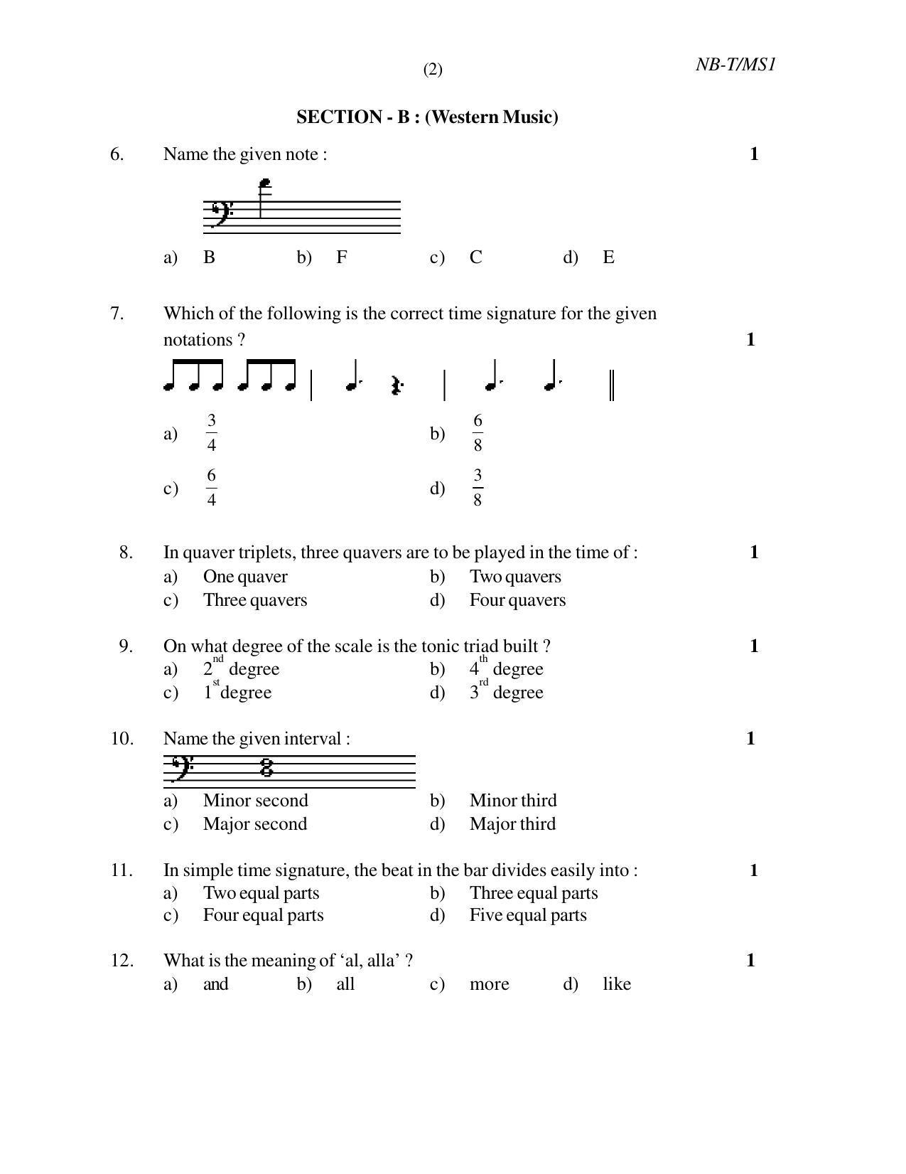 Nagaland Board Class 10 MUSIC 2020 Question Paper - Page 2