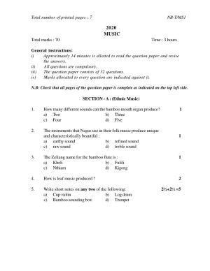 Nagaland Board Class 10 MUSIC 2020 Question Paper