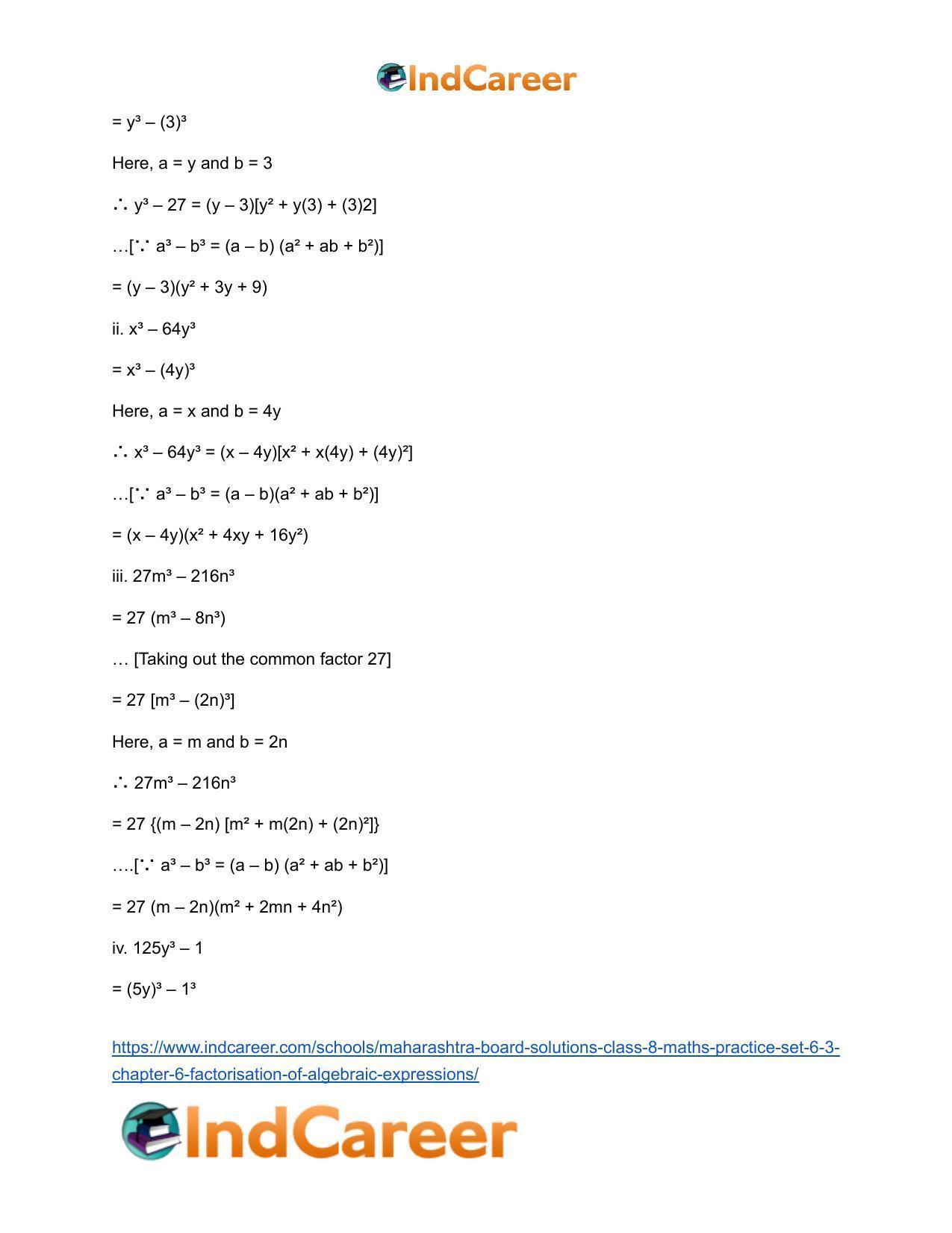 Maharashtra Board Solutions Class 8-Maths (Practice Set 6.3): Chapter 6- Factorisation of Algebraic Expressions - Page 3