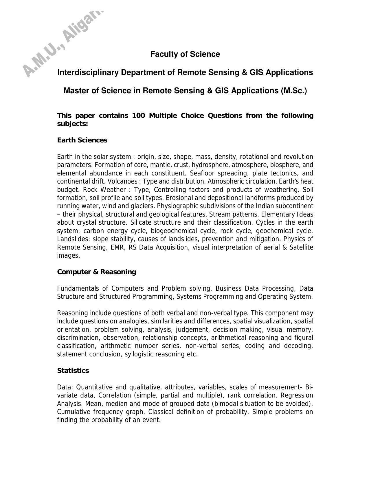 amu-entrance-exam-m-sc-remote-sensing-gis-applications-syllabus