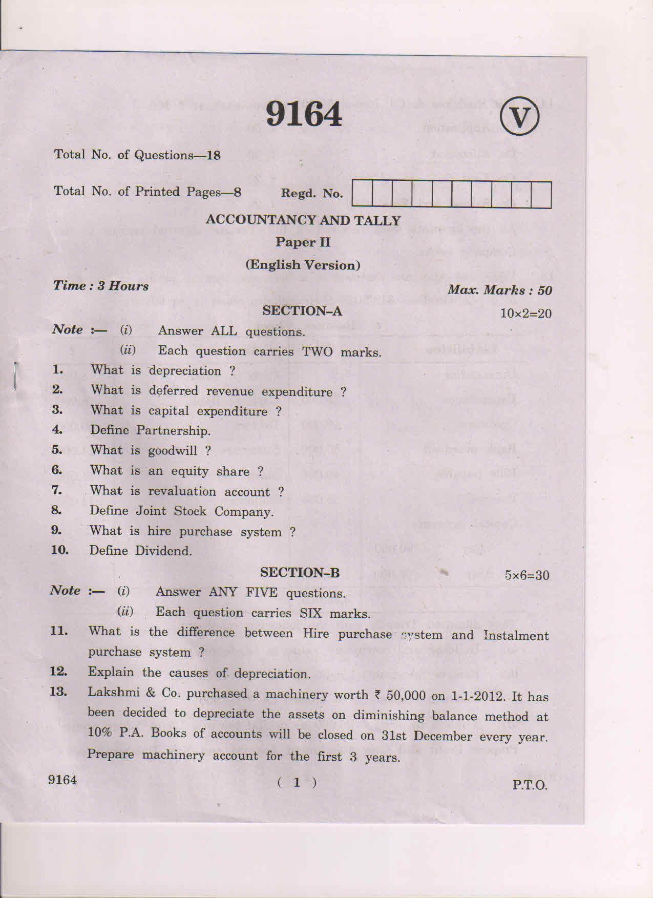 AP Inter 2nd Year Accountancy and Tally-II March-2019-Vocational Question Paper - Page 1