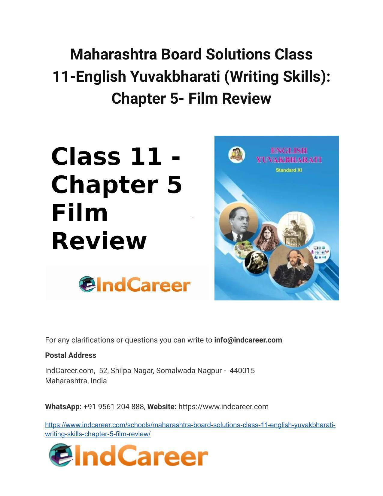 Maharashtra Board Solutions Class 11-English Yuvakbharati (Writing Skills): Chapter 5- Film Review - Page 1