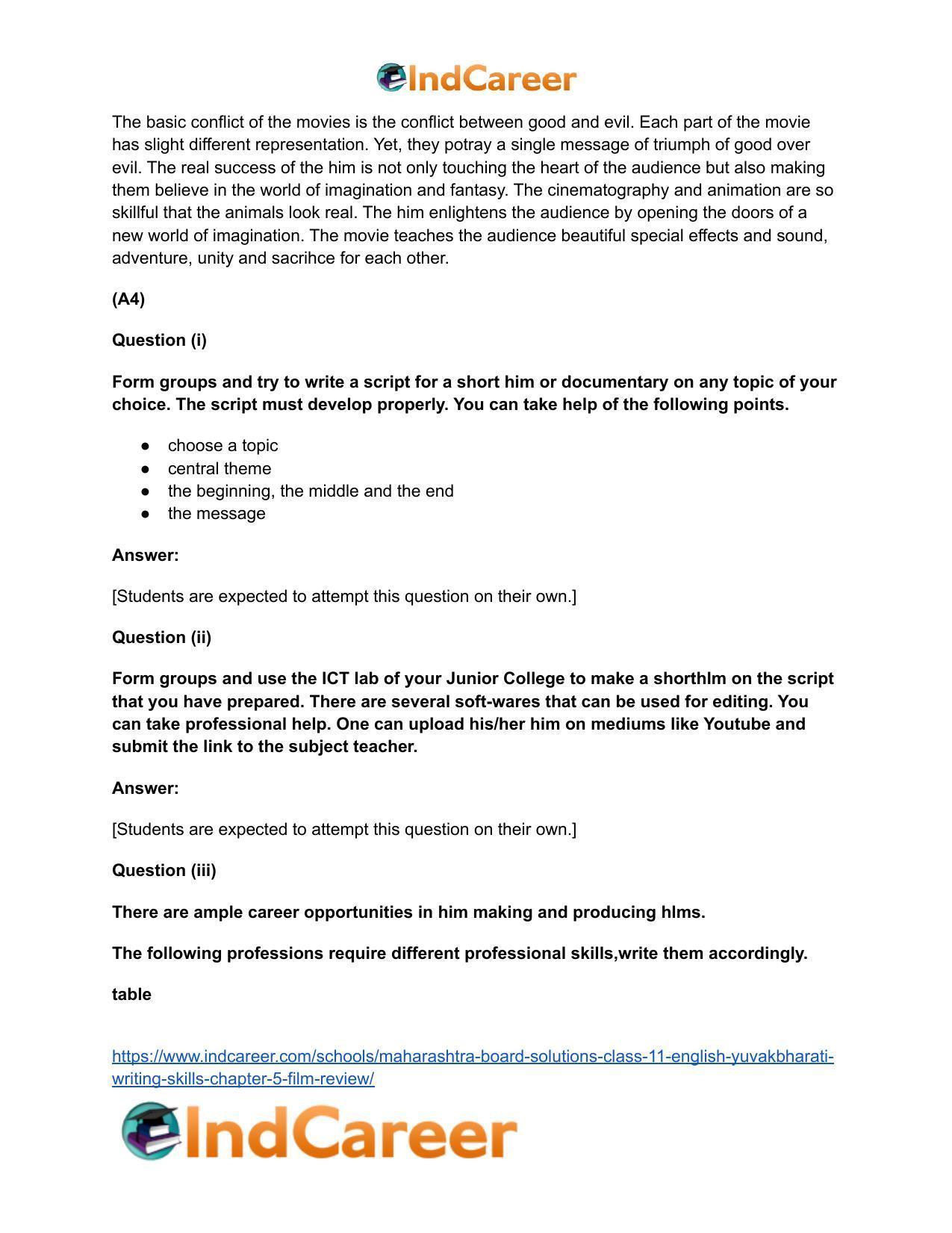 Maharashtra Board Solutions Class 11-English Yuvakbharati (Writing Skills): Chapter 5- Film Review - Page 9