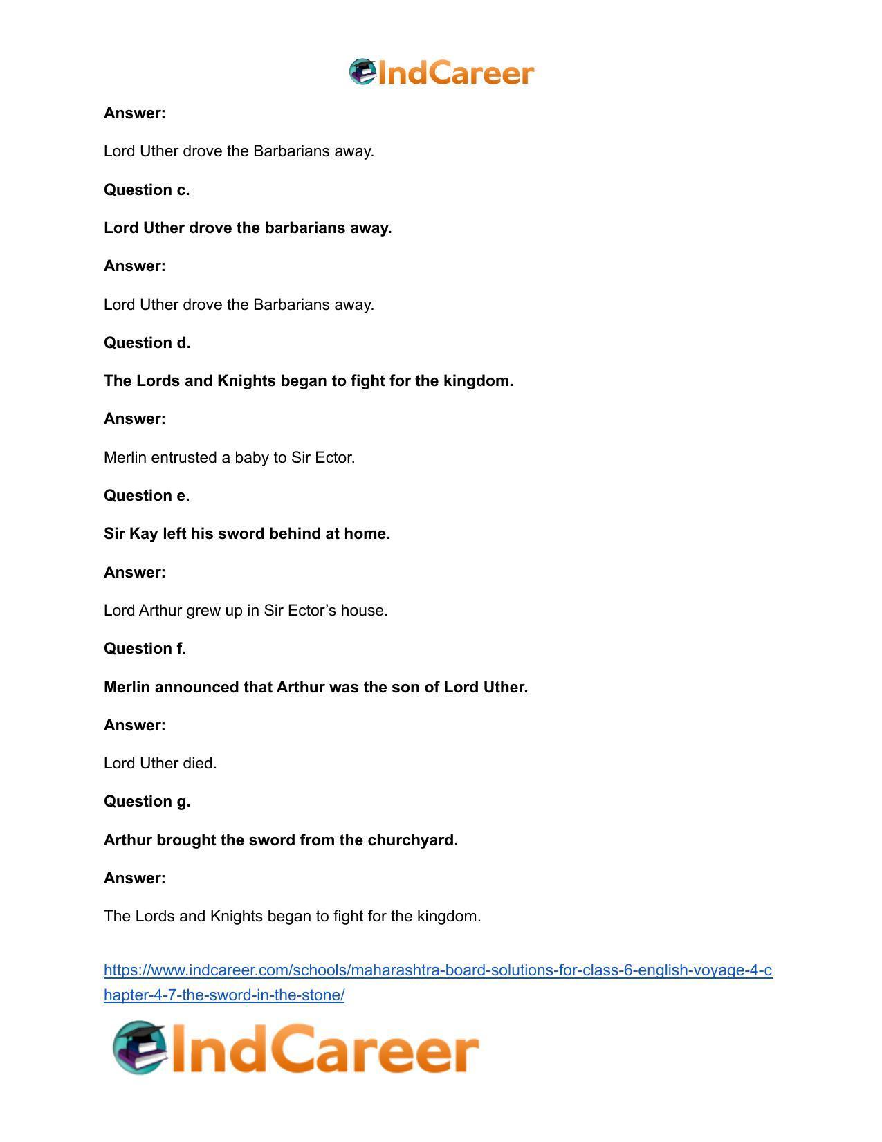 Maharashtra Board Solutions for Class 6- English (Voyage 4): Chapter 4.7- The Sword in the Stone - Page 3