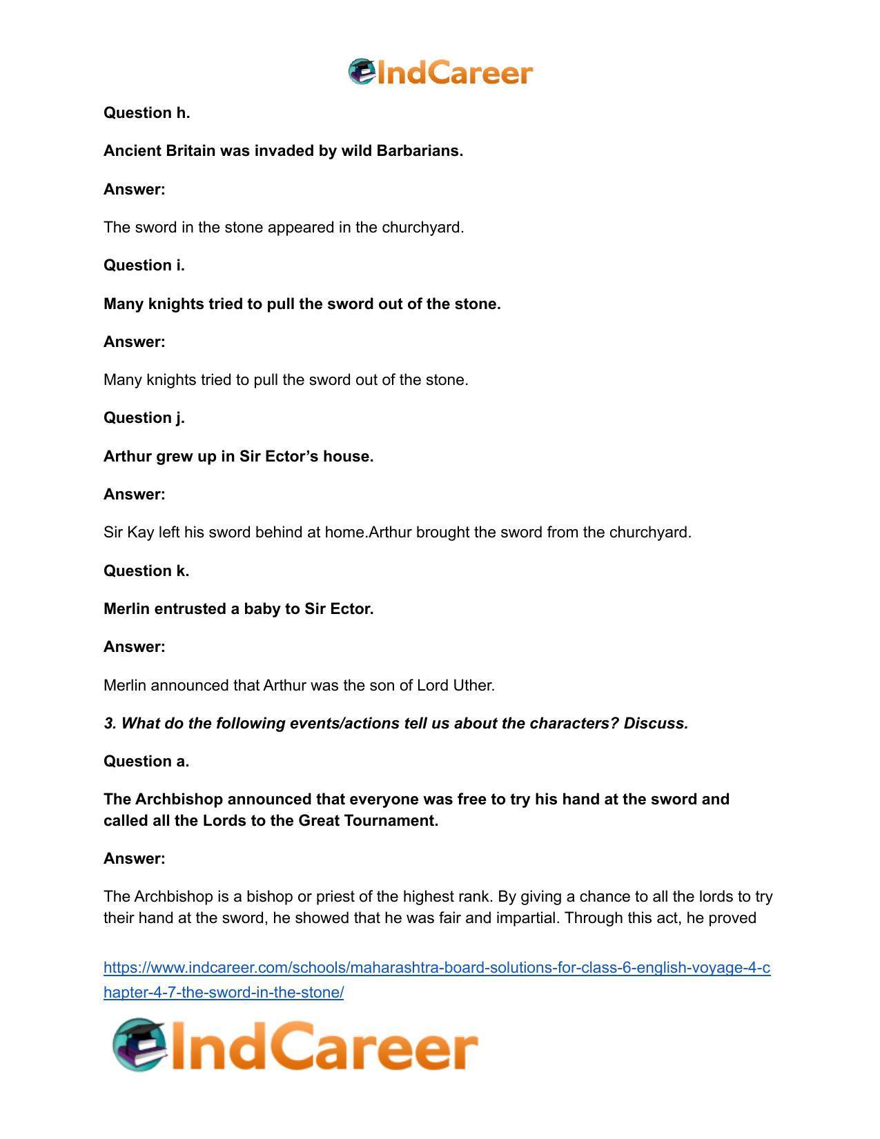 Maharashtra Board Solutions for Class 6- English (Voyage 4): Chapter 4.7- The Sword in the Stone - Page 4
