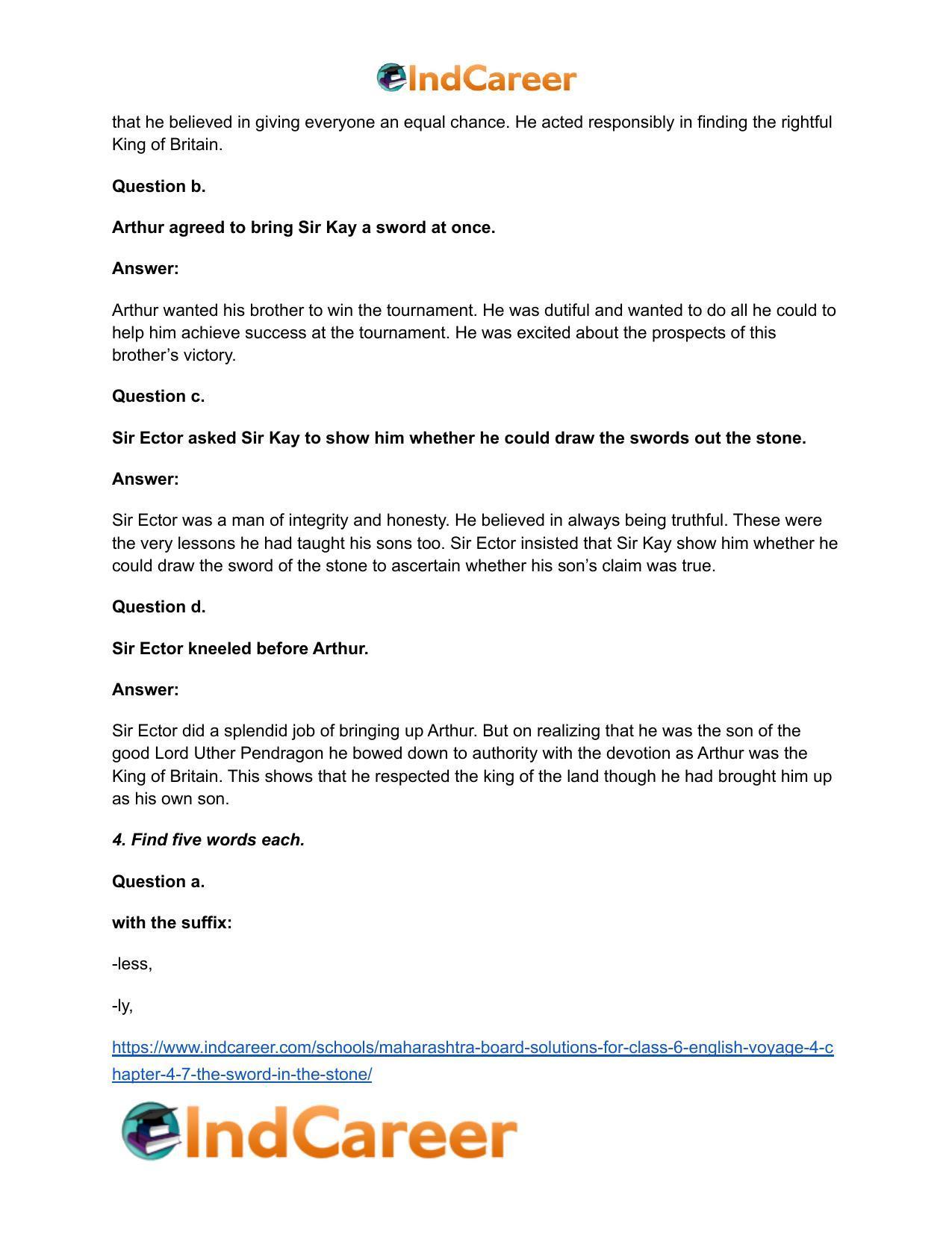 Maharashtra Board Solutions for Class 6- English (Voyage 4): Chapter 4.7- The Sword in the Stone - Page 5