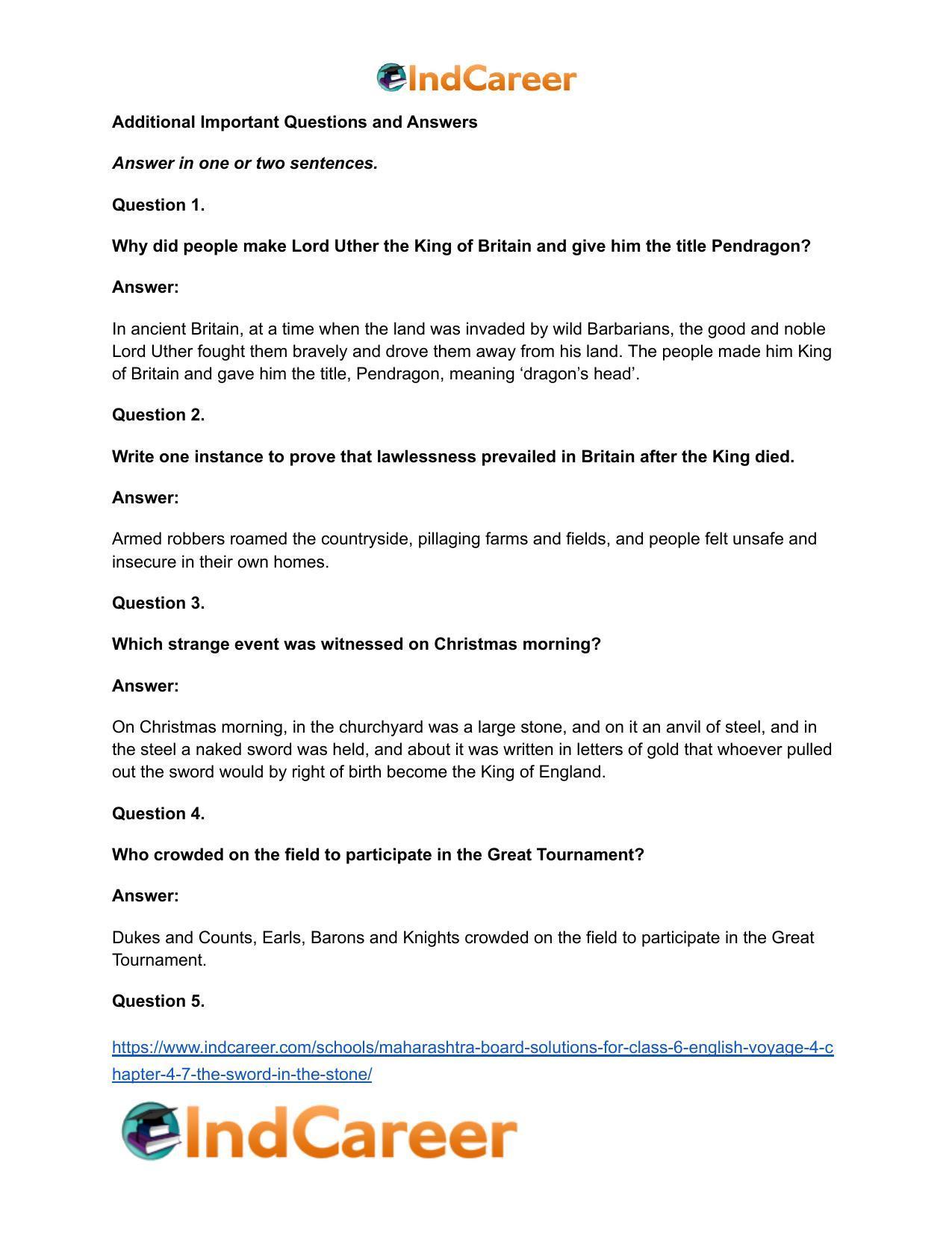 Maharashtra Board Solutions for Class 6- English (Voyage 4): Chapter 4.7- The Sword in the Stone - Page 7