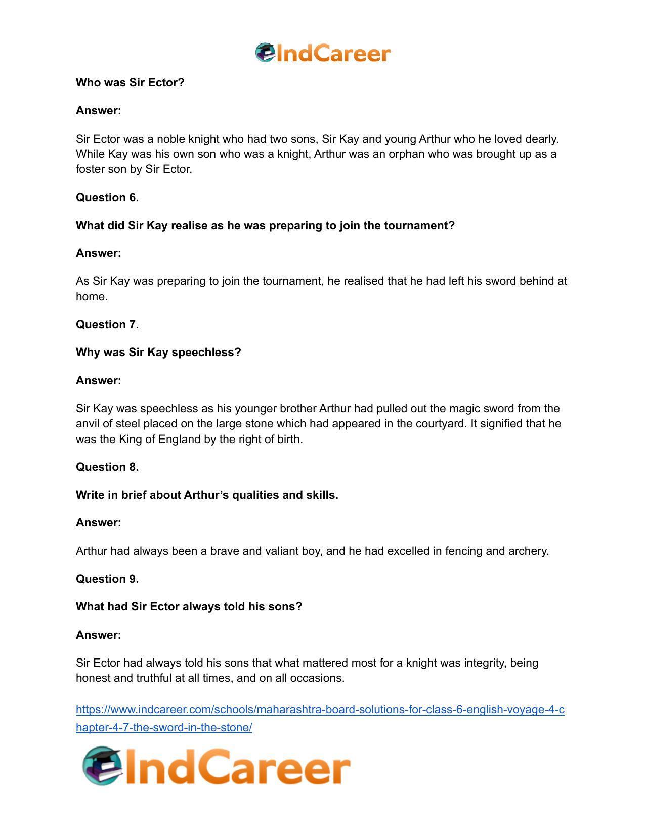 Maharashtra Board Solutions for Class 6- English (Voyage 4): Chapter 4.7- The Sword in the Stone - Page 8