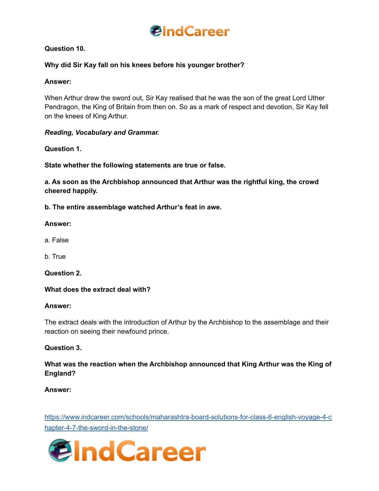 Maharashtra Board Solutions for Class 6- English (Voyage 4): Chapter 4.7- The Sword in the Stone - Page 9