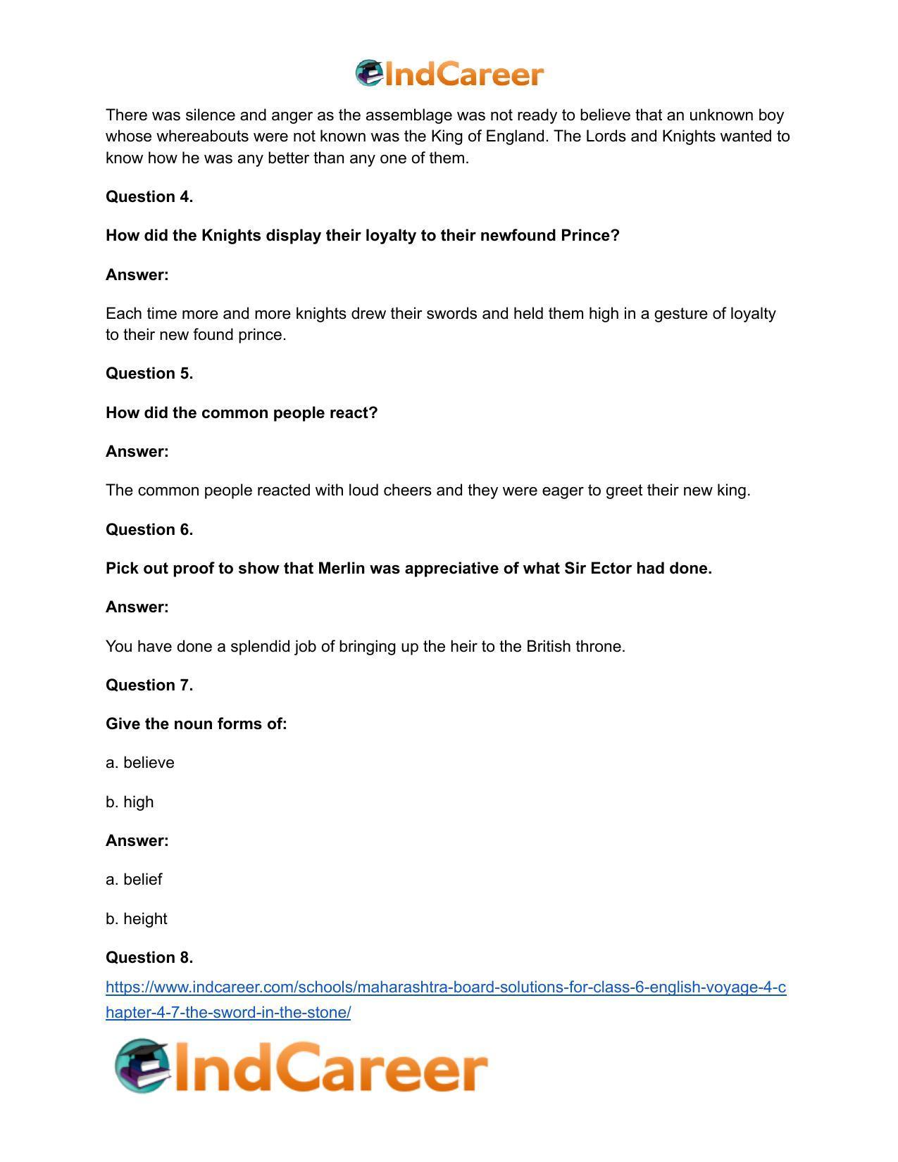 Maharashtra Board Solutions for Class 6- English (Voyage 4): Chapter 4.7- The Sword in the Stone - Page 10