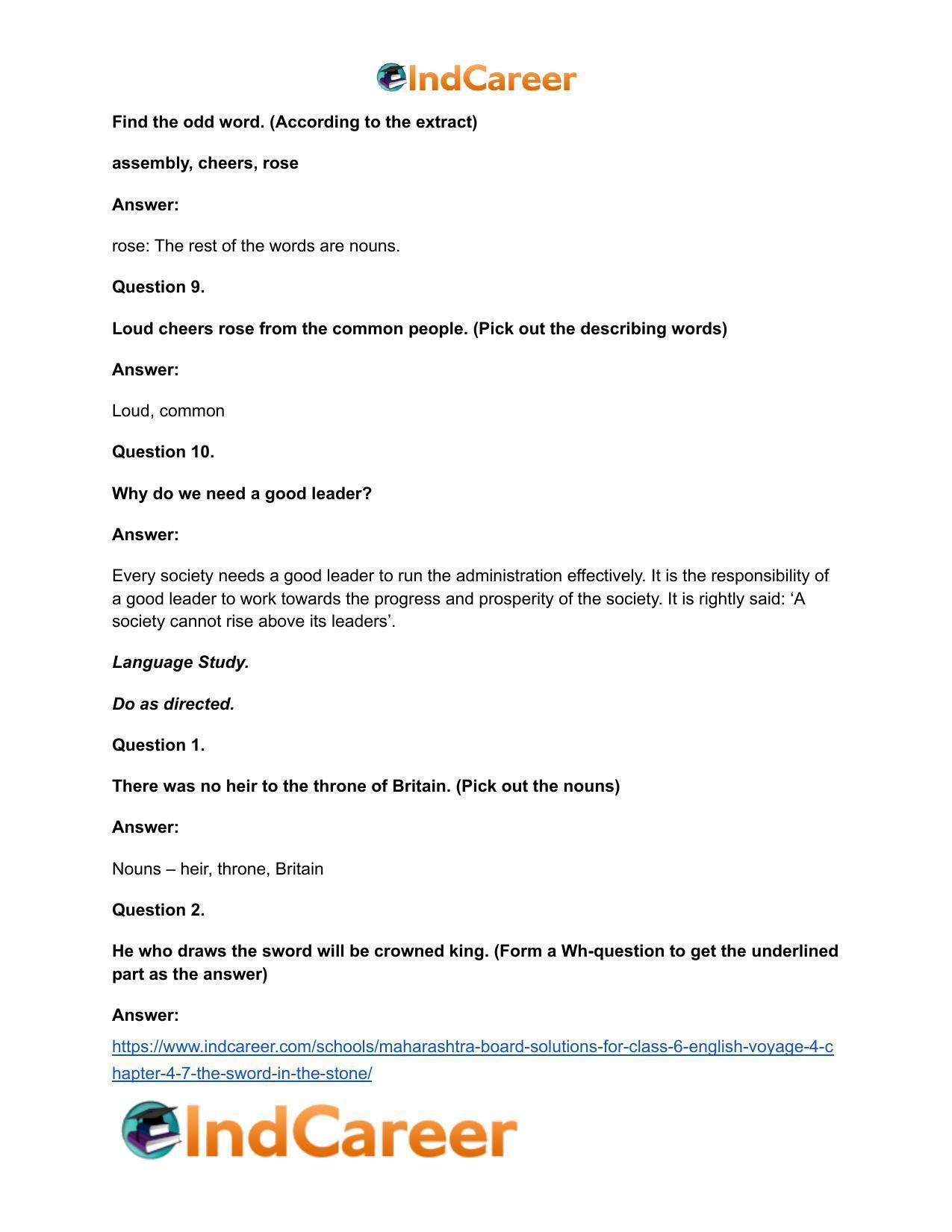 Maharashtra Board Solutions for Class 6- English (Voyage 4): Chapter 4.7- The Sword in the Stone - Page 11