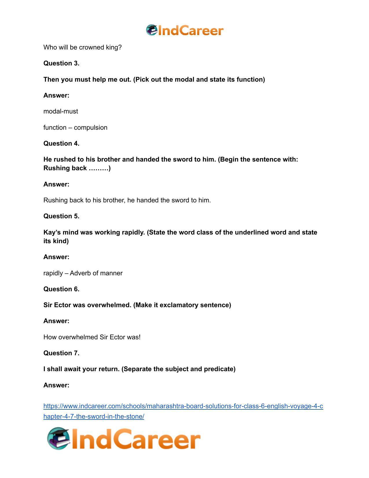 Maharashtra Board Solutions for Class 6- English (Voyage 4): Chapter 4.7- The Sword in the Stone - Page 12