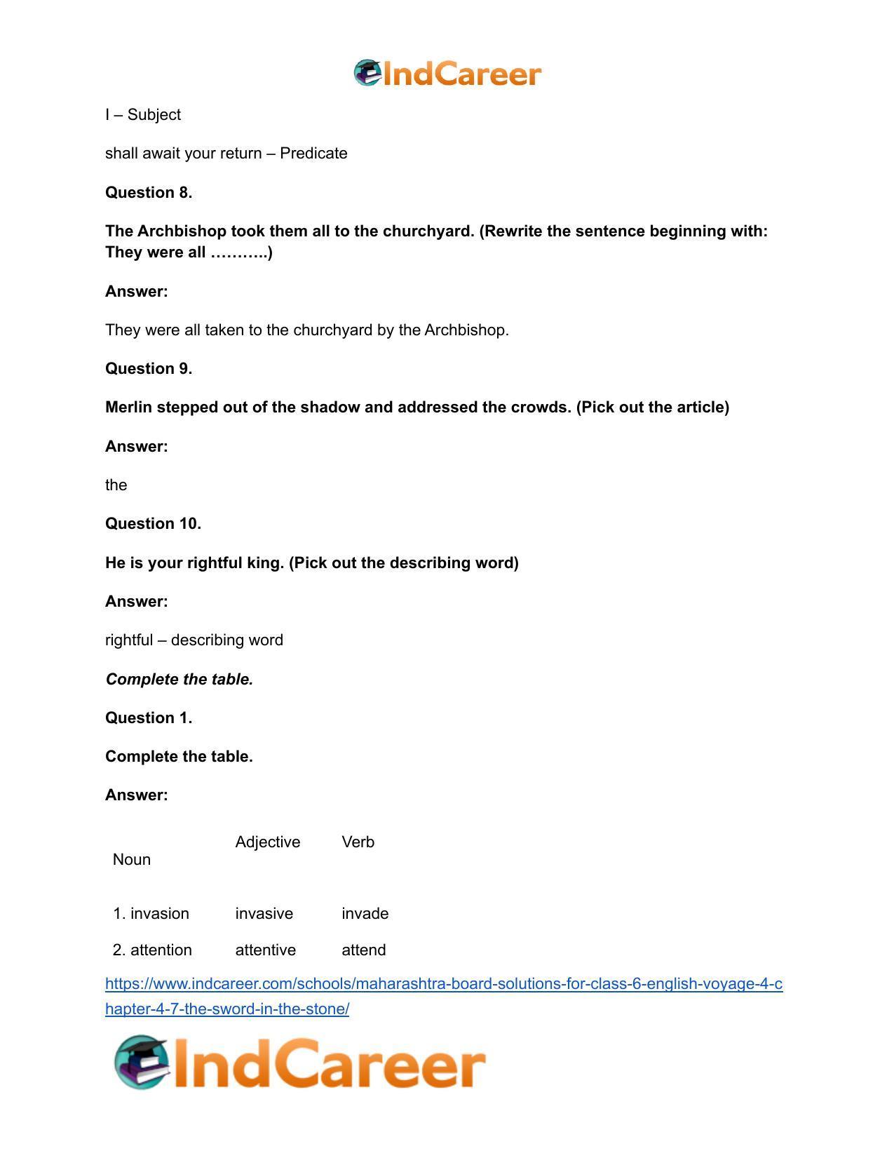 Maharashtra Board Solutions for Class 6- English (Voyage 4): Chapter 4.7- The Sword in the Stone - Page 13