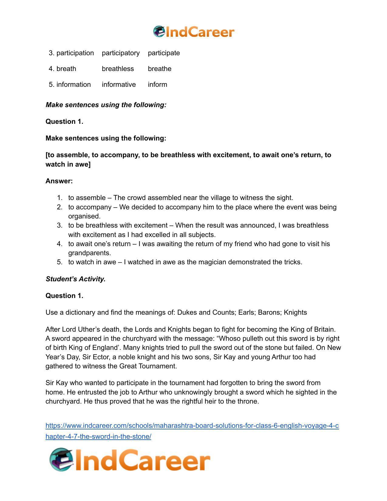 Maharashtra Board Solutions for Class 6- English (Voyage 4): Chapter 4.7- The Sword in the Stone - Page 14