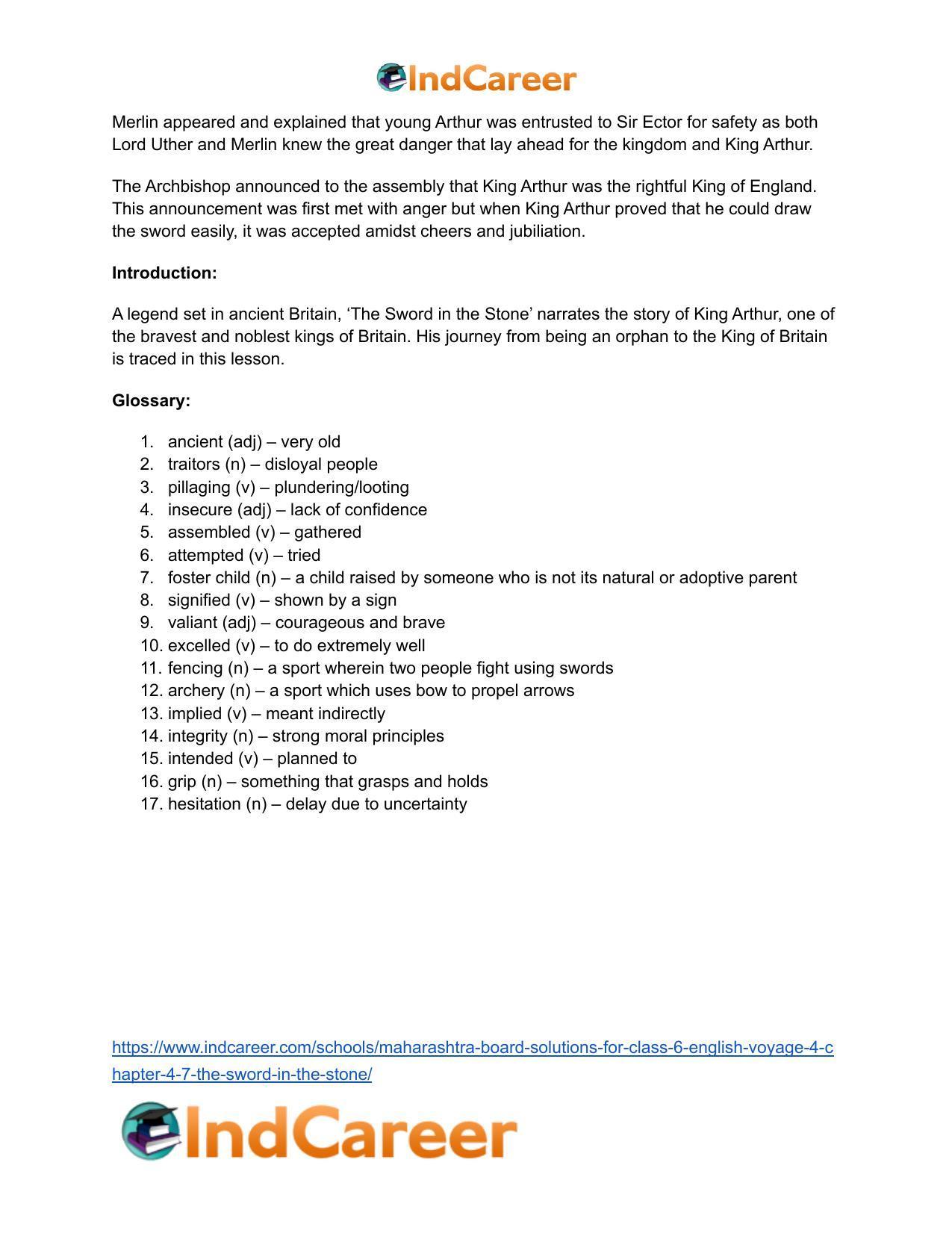 Maharashtra Board Solutions for Class 6- English (Voyage 4): Chapter 4.7- The Sword in the Stone - Page 15
