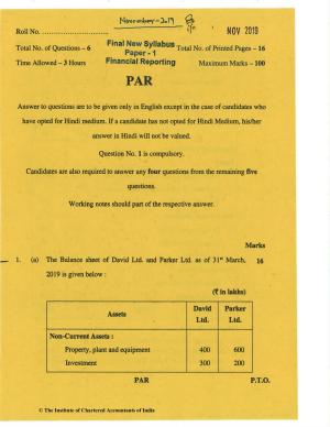 CA Final Nov 2019 Question Paper - Paper 1 – Financial Reporting