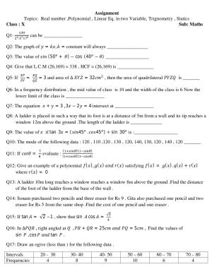 CBSE Worksheets for Class 10 Maths SA1 Assignment 3
