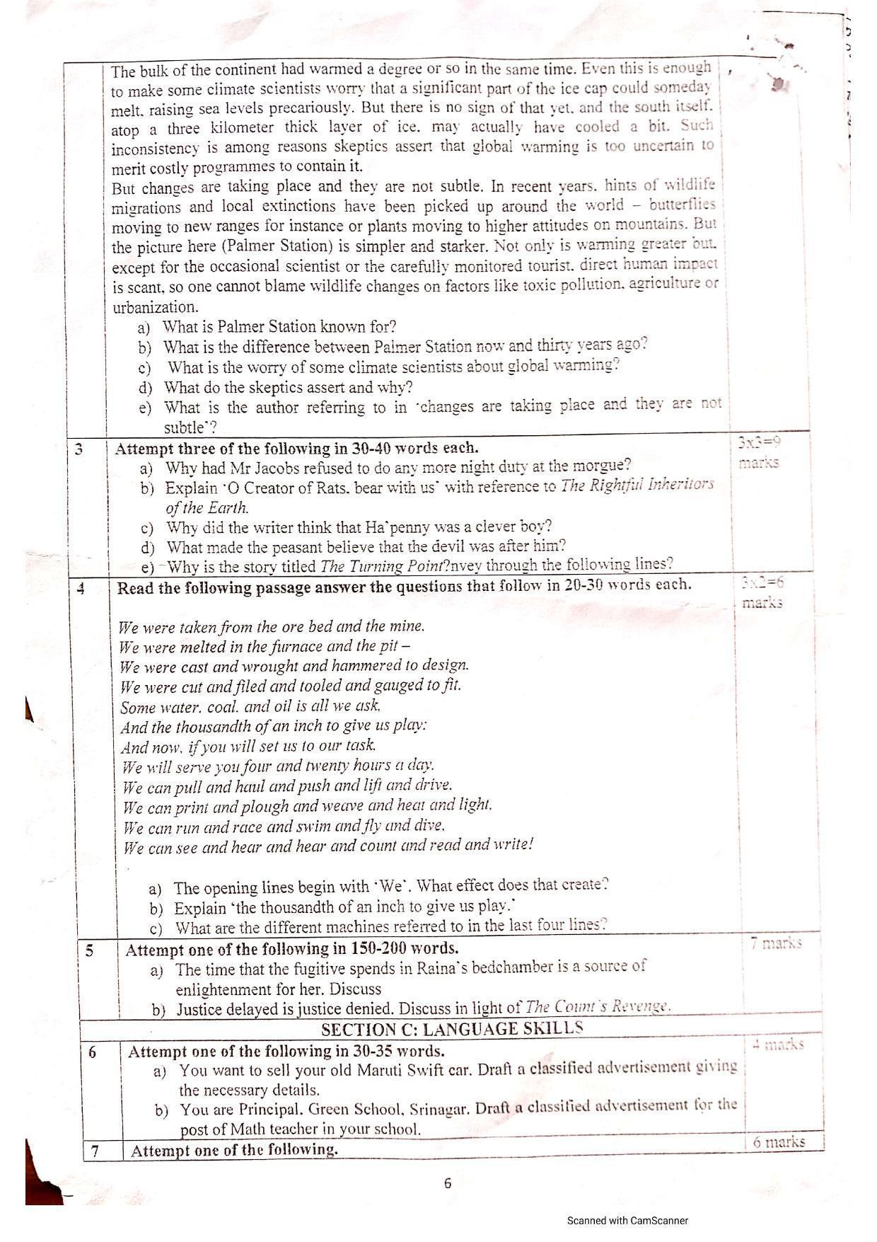 JKBOSE Class 12 Functional English Model Question Paper 2023 - Page 3