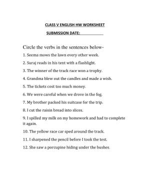 Worksheet for Class 5 English Verbs Assignment