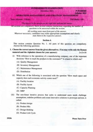ICMAI Intermediate December 2023 Question Paper - Operations Management And Strategic Management