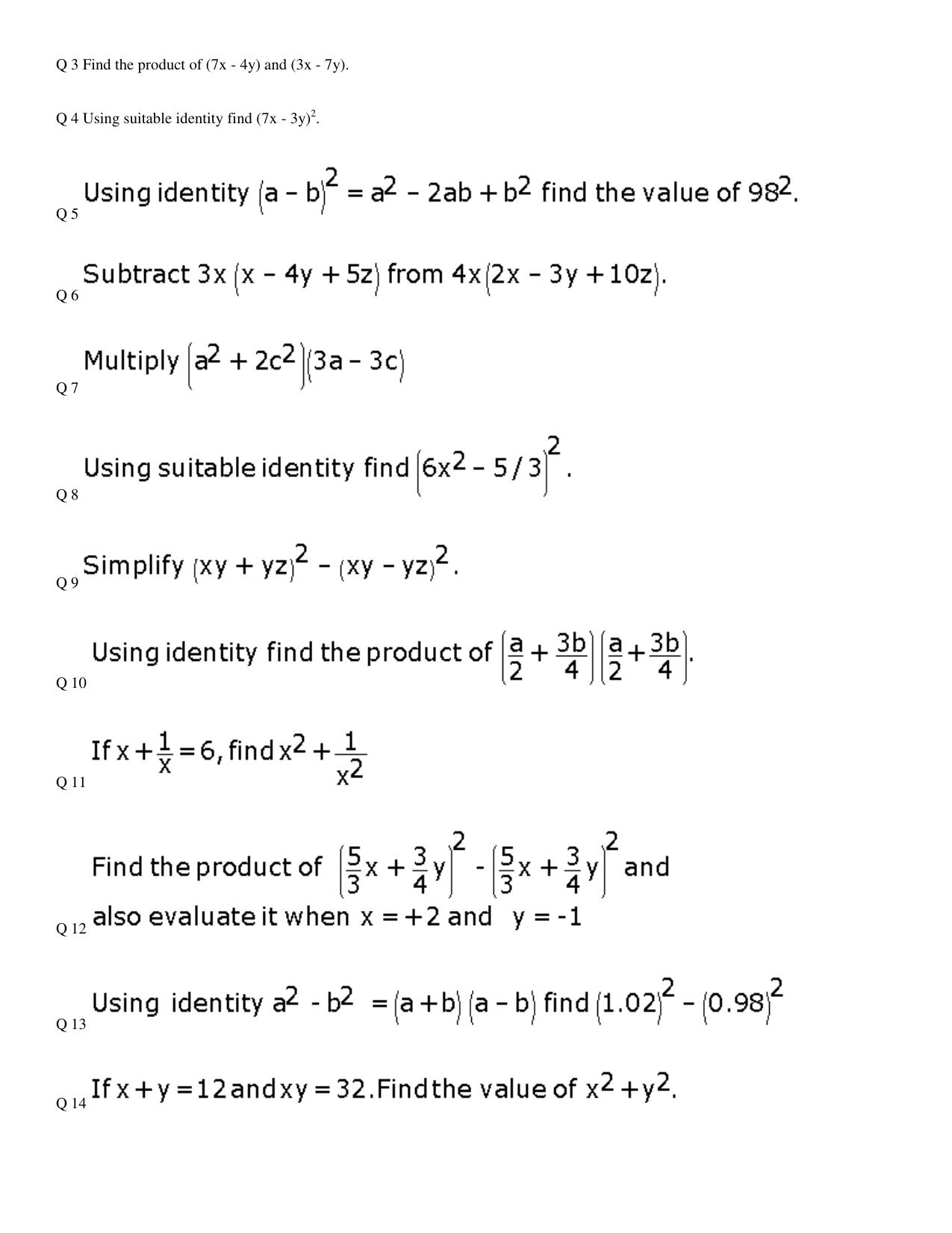 CBSE Worksheets for Class 8 Mathematics Factorisation Assignment 1 - Page 3