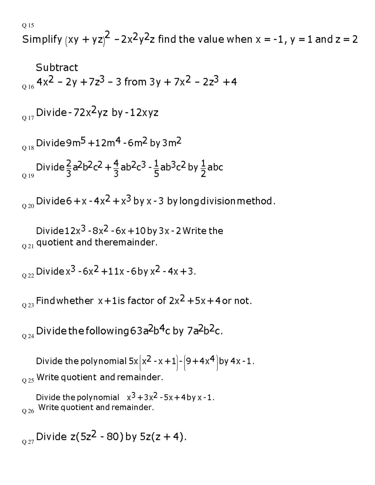 CBSE Worksheets for Class 8 Mathematics Factorisation Assignment 1 - Page 4