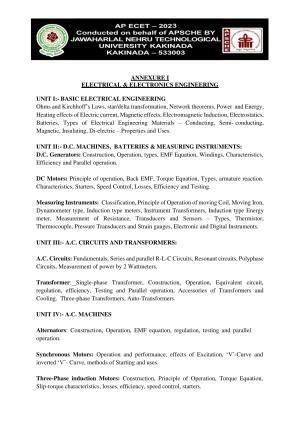 AP ECET ELECTRICAL AND ELECTRONICS ENGINEERING Syllabus