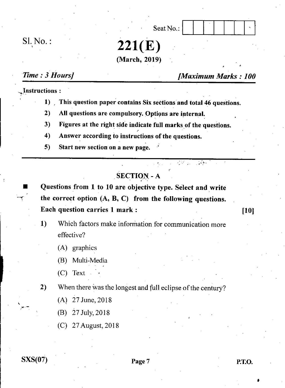 Gujarat Board Class 12th Question Paper March 2019: 221 (GE) - Page 7