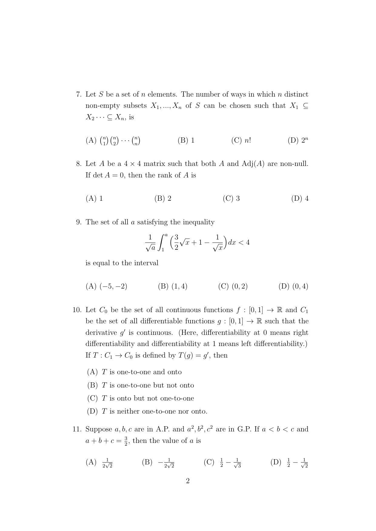ISI Admission Test MMA (MCQ- Type) 2021 Sample Paper - Page 2