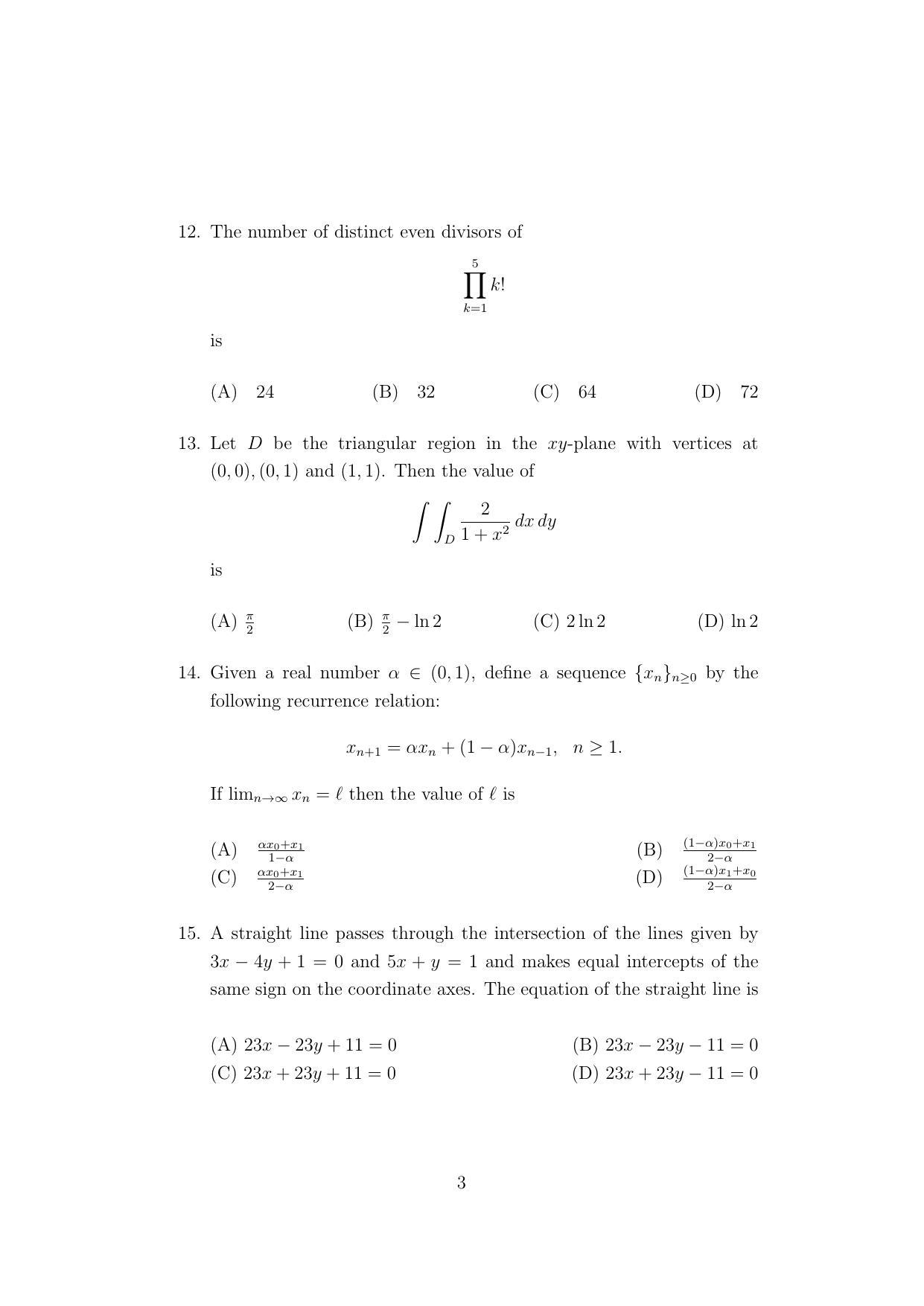 ISI Admission Test MMA (MCQ- Type) 2021 Sample Paper - Page 3