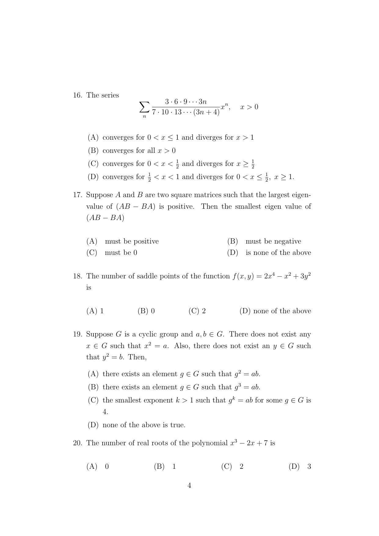 ISI Admission Test MMA (MCQ- Type) 2021 Sample Paper - Page 4