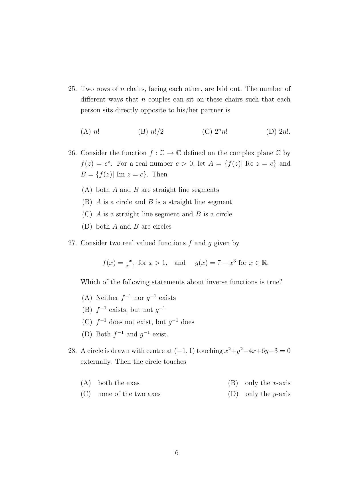 ISI Admission Test MMA (MCQ- Type) 2021 Sample Paper - Page 6
