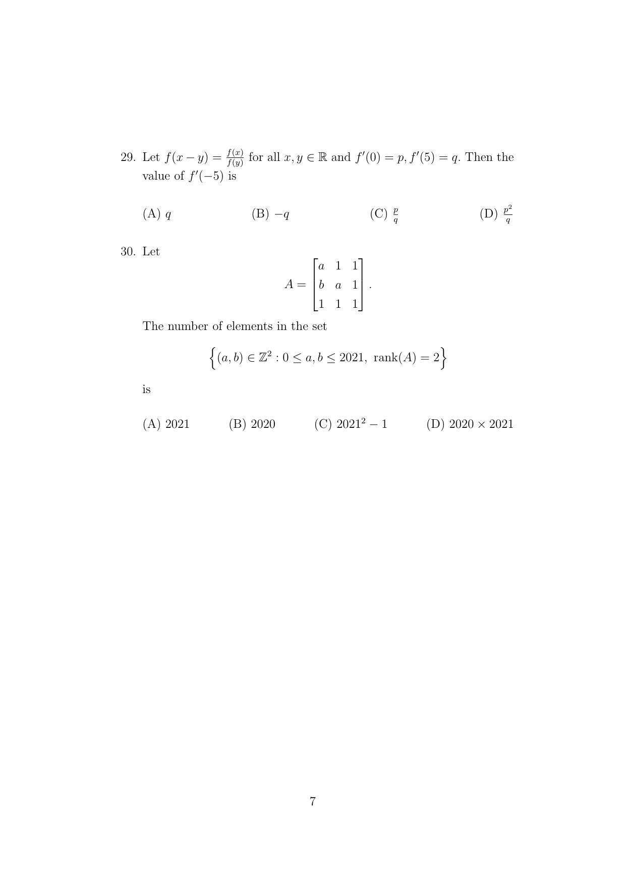 ISI Admission Test MMA (MCQ- Type) 2021 Sample Paper - Page 7