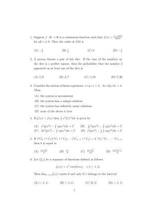ISI Admission Test MMA (MCQ- Type) 2021 Sample Paper